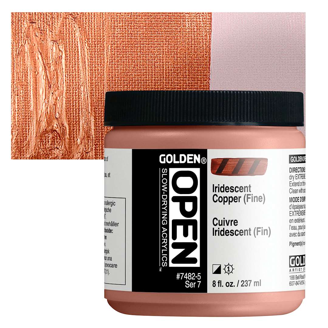 Open in modal - Golden Open Acrylic - Iridescent Copper (Fine), 8 oz Jar and swatch