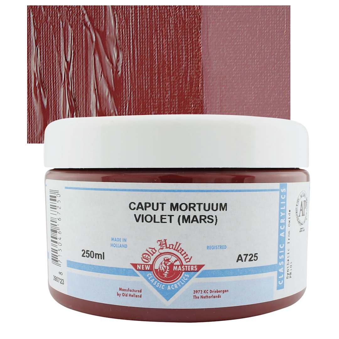 Open in modal - Old Holland New Masters Classic Acrylic Paint - Caput Mortuum Violet (Mars), 250 ml jar and swatch