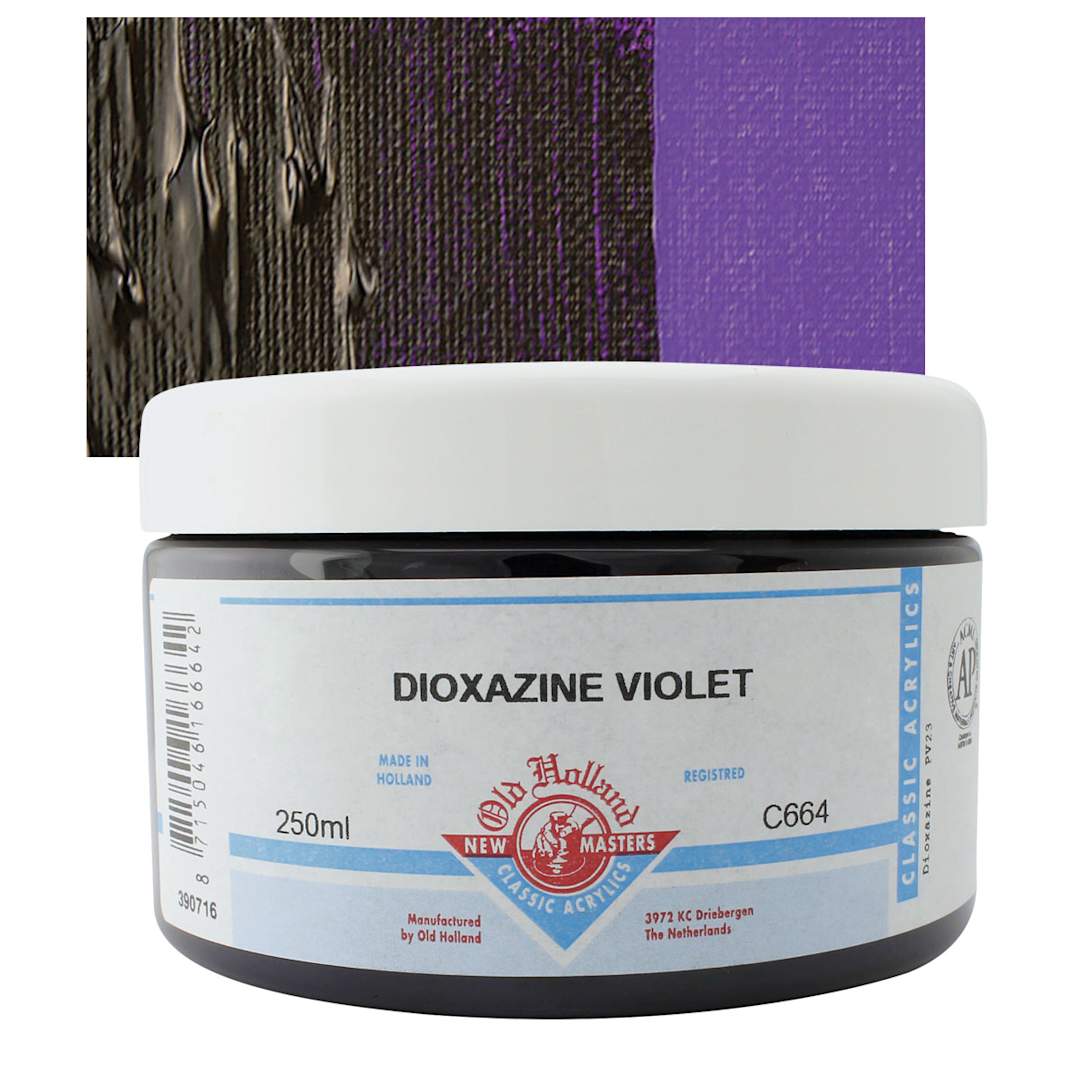 Open in modal - Old Holland New Masters Classic Acrylic Paint - Dioxazine Violet, 250 ml jar and swatch