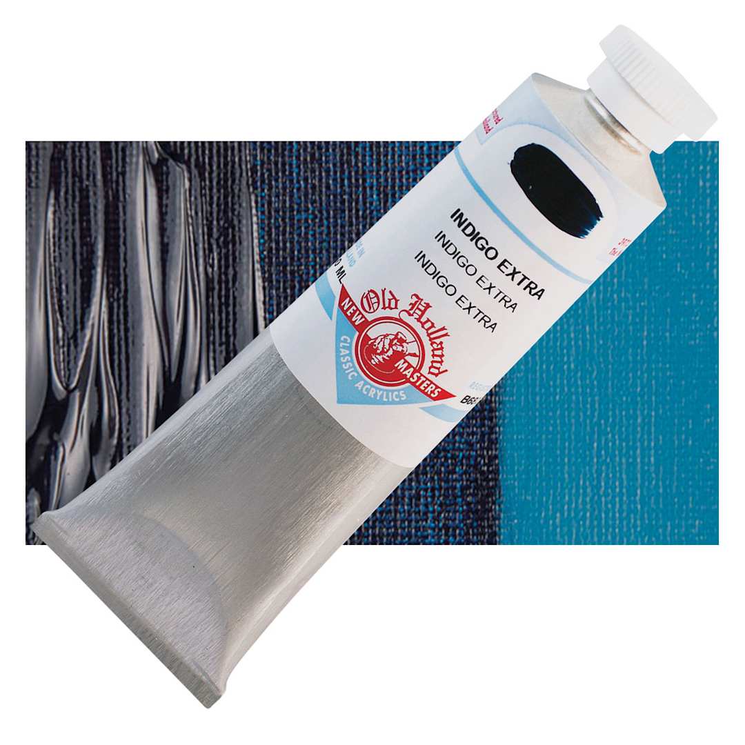 Open in modal - Old Holland New Masters Classic Acrylic Paint - Indigo Extra, 60 ml tube and swatch