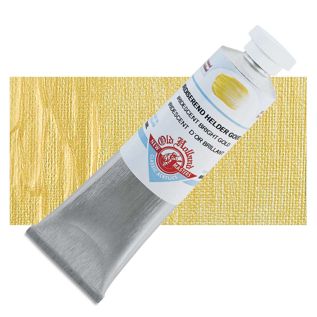 Open in modal - Old Holland New Masters Classic Acrylic Paint - Iridescent Bright Gold, 60 ml tube and swatch
