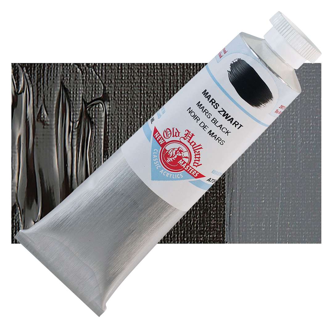 Open in modal - Old Holland New Masters Classic Acrylic Paint - Mars Black, 60 ml tube and swatch