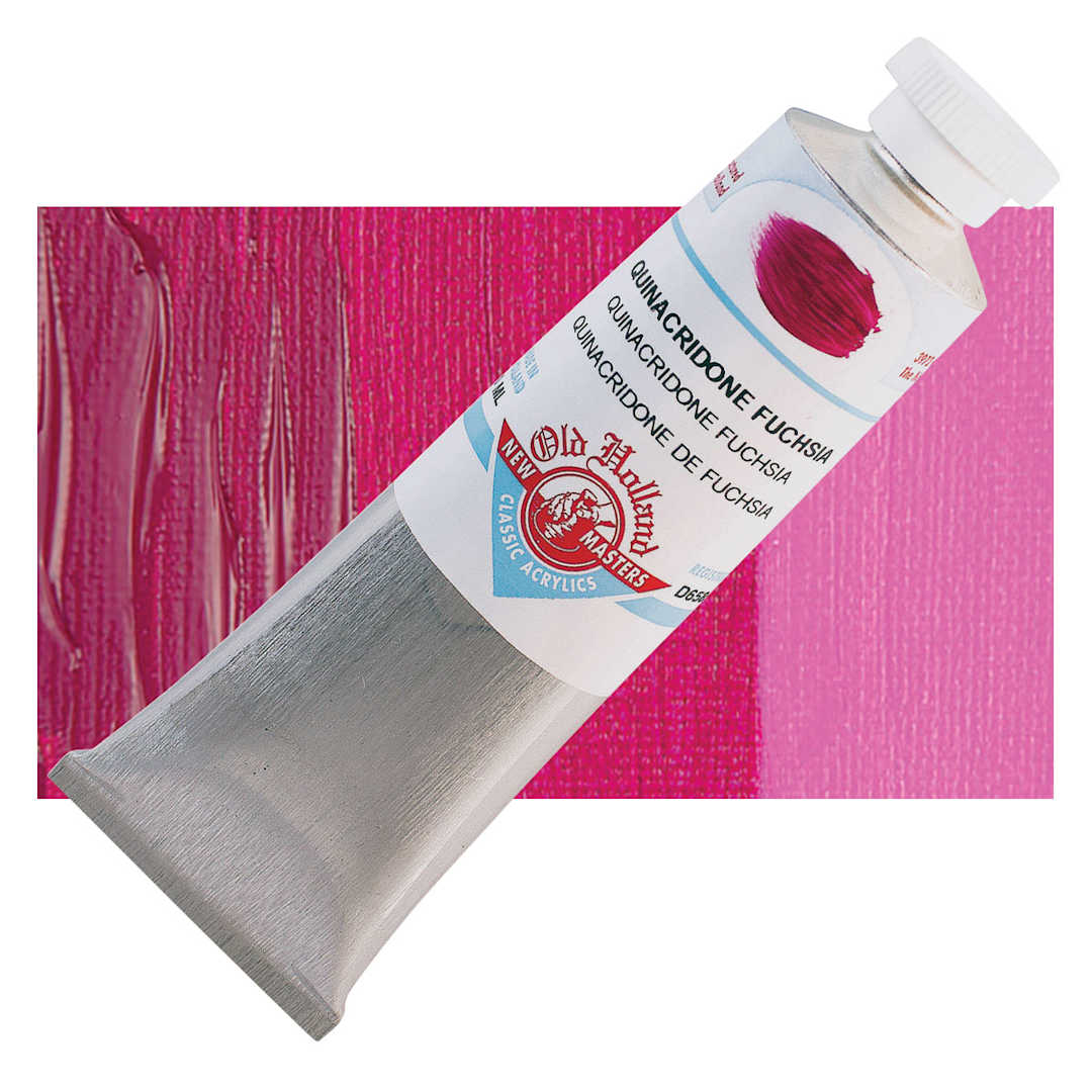 Open in modal - Old Holland New Masters Classic Acrylic Paint - Quinacridone Fuchsia, 60 ml tube and swatch