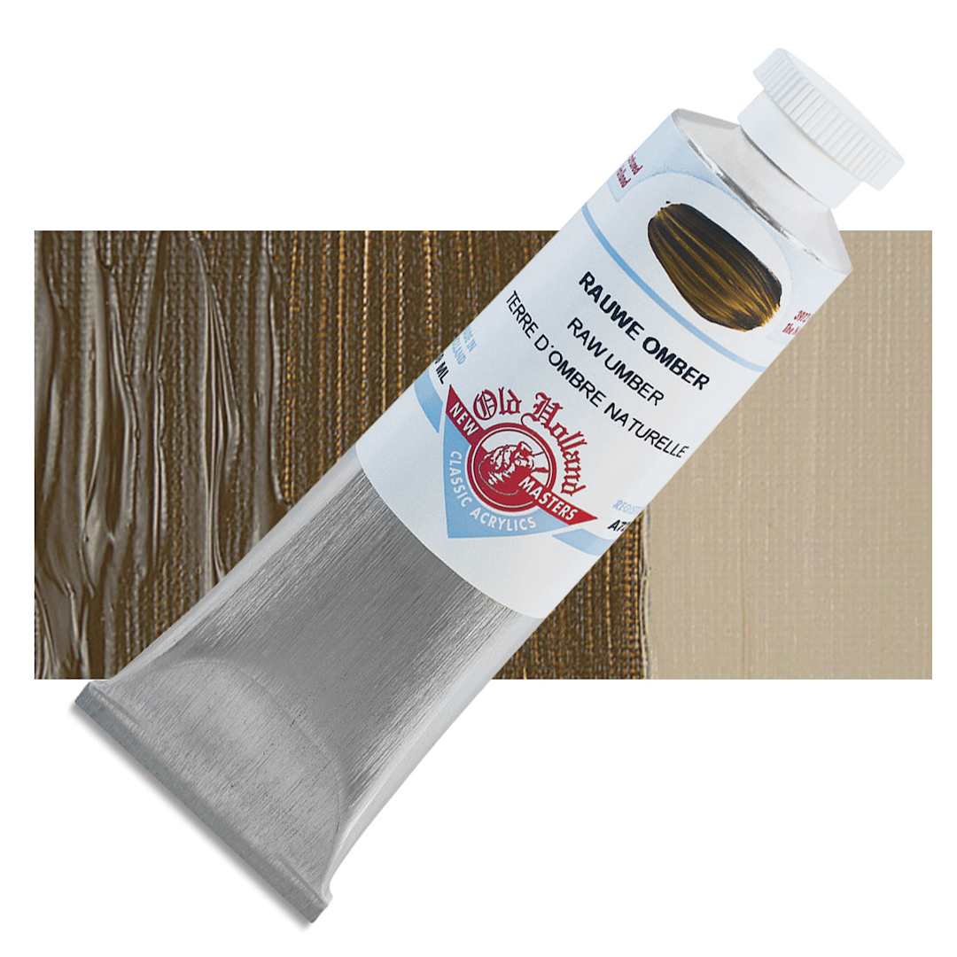 Open in modal - Old Holland New Masters Classic Acrylic Paint - Raw Umber, 60 ml tube and swatch
