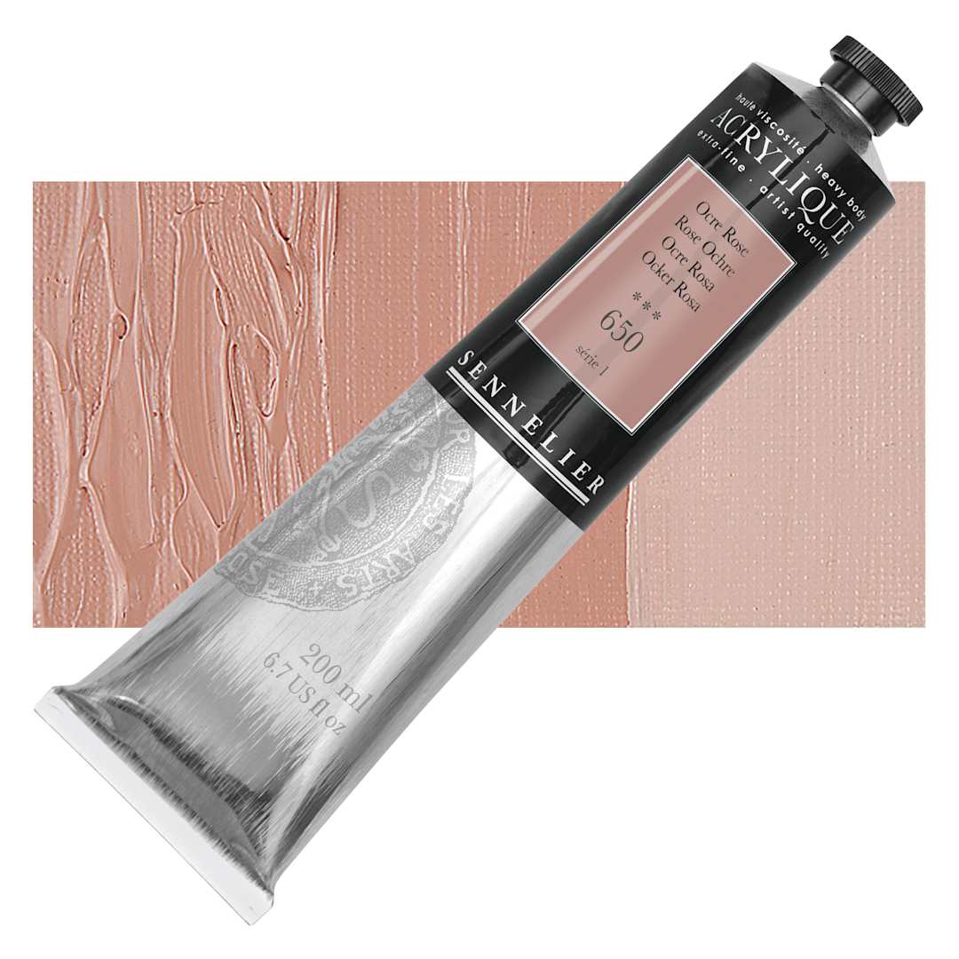 Open in modal - Sennelier Extra-Fine Artist Acryliques - Rose Ochre, 200 ml tube and swatch