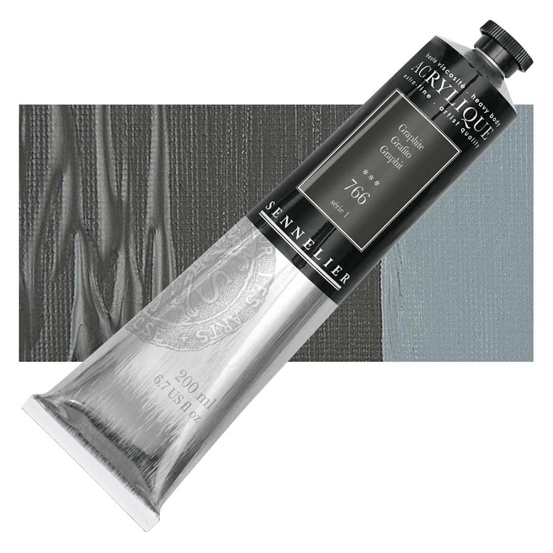 Open in modal - Sennelier Extra-Fine Artist Acrylique - Graphite, 200 ml tube and swatch