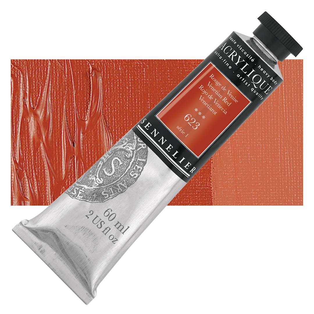 Open in modal - Sennelier Extra-Fine Artist Acrylique - Venetian Red, 60 ml tube and swatch