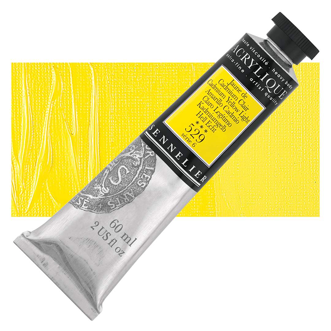 Open in modal - Sennelier Extra-Fine Artist Acrylique - Cadmium Yellow Light, 60 ml tube and swatch
