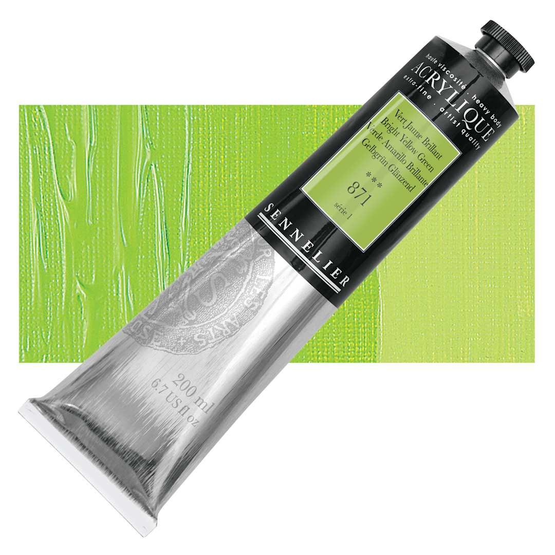 Open in modal - Sennelier Extra-Fine Artist Acrylique - Bright Yellow Green, 200 ml tube and swatch