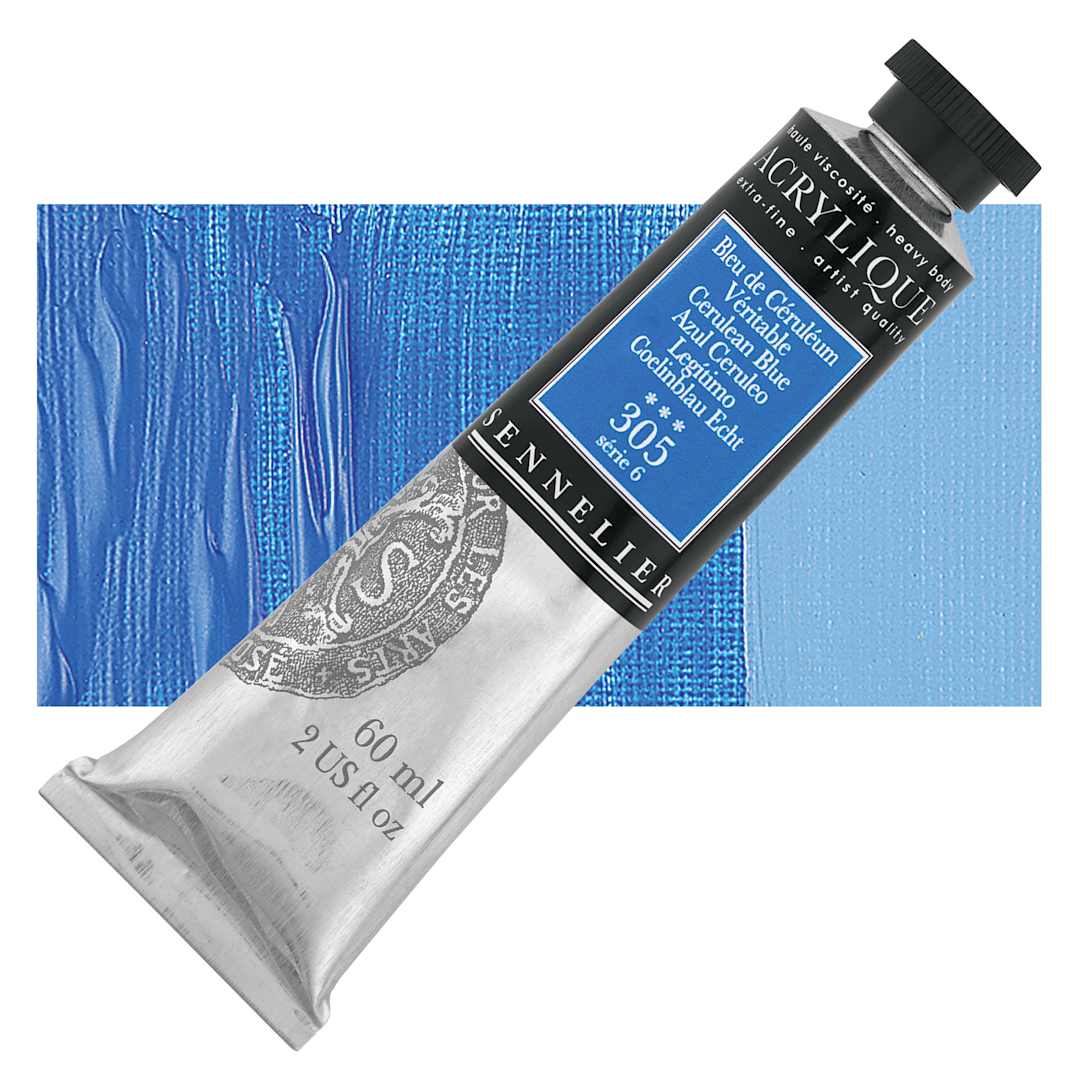 Open in modal - Sennelier Extra-Fine Artist Acrylique - Cerulean Blue, 60 ml tube and swatch