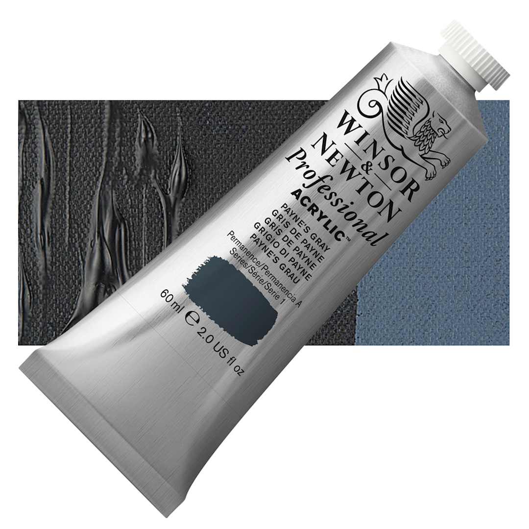 Open in modal - Winsor & Newton Professional Acrylic Paint - Payne's Gray, 60 ml tube and swatch