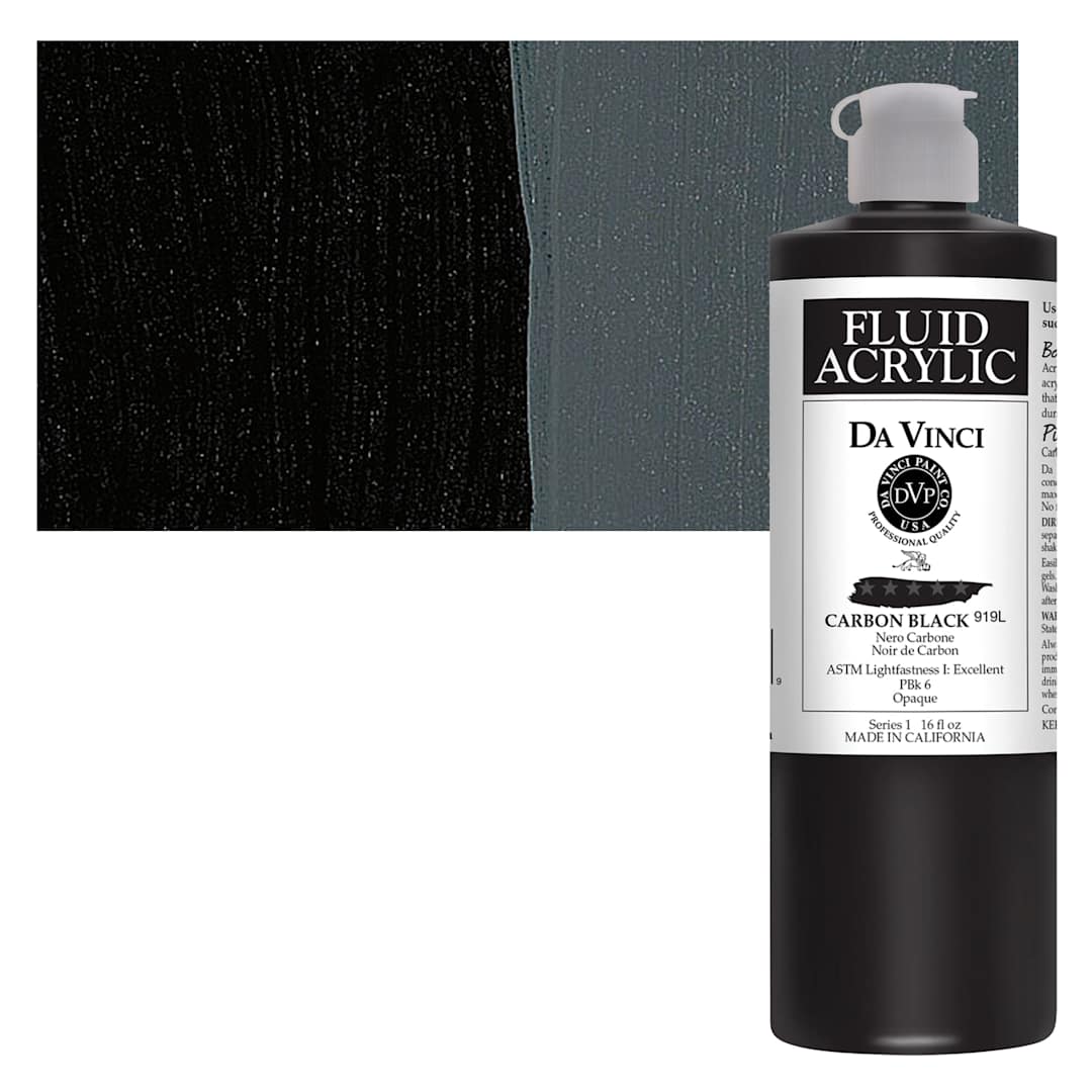 Open in modal - Da Vinci Fluid Acrylic Paint - Carbon Black, 16 oz bottle and swatch