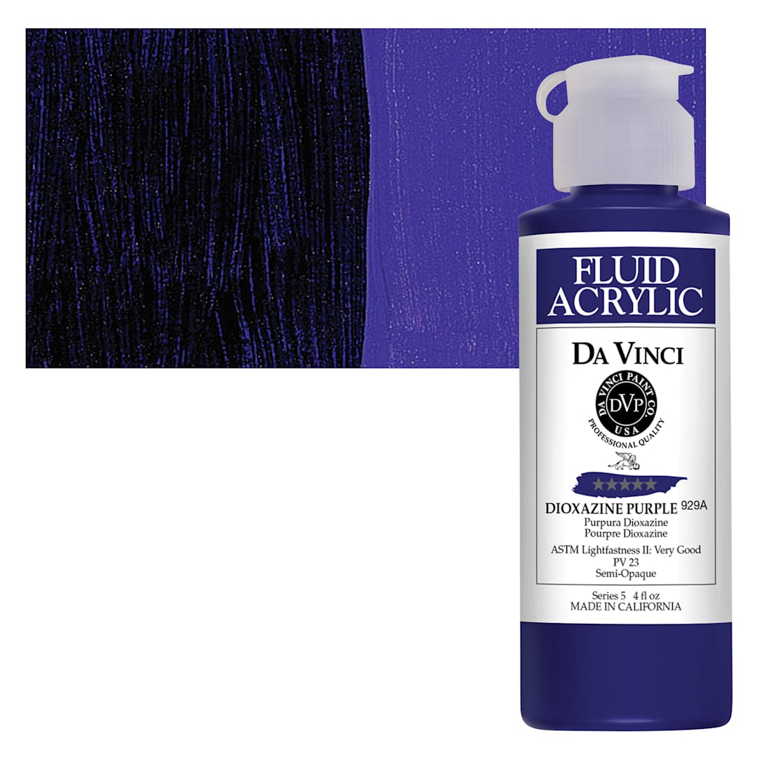 Open in modal - Da Vinci Fluid Acrylic Paint - Dioxazine Purple, 4 oz bottle and swatch