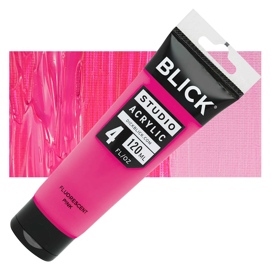 Open in modal - Blick Studio Acrylic Paint - Flourescent Pink, 4 oz tube and swatch
