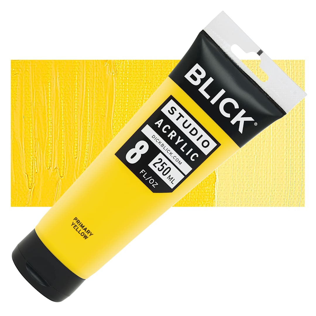 Open in modal - Blick Studio Acrylic Paint - Primary Yellow, 8 oz tube and swatch