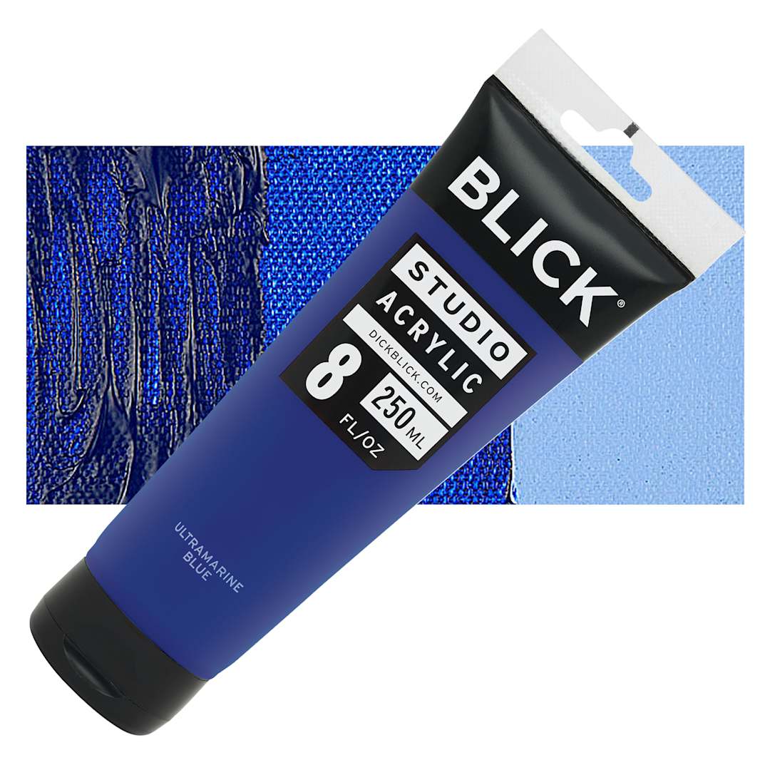 Open in modal - Blick Studio Acrylic Paint - Ultramarine Blue, 8 oz tube and swatch