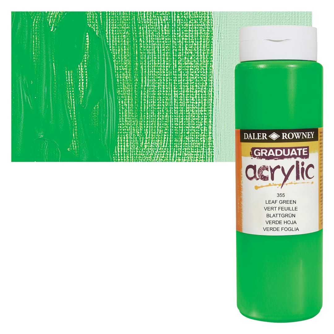 Open in modal - Daler-Rowney Graduate Acrylic Paint - Leaf Green, 500 ml bottle and swatch