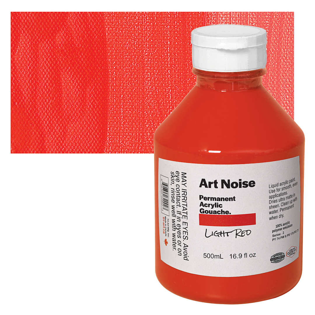 Open in modal - Tri-Art Art Noise Permanent Acrylic Gouache - Light Red, 500 ml, Bottle and swatch