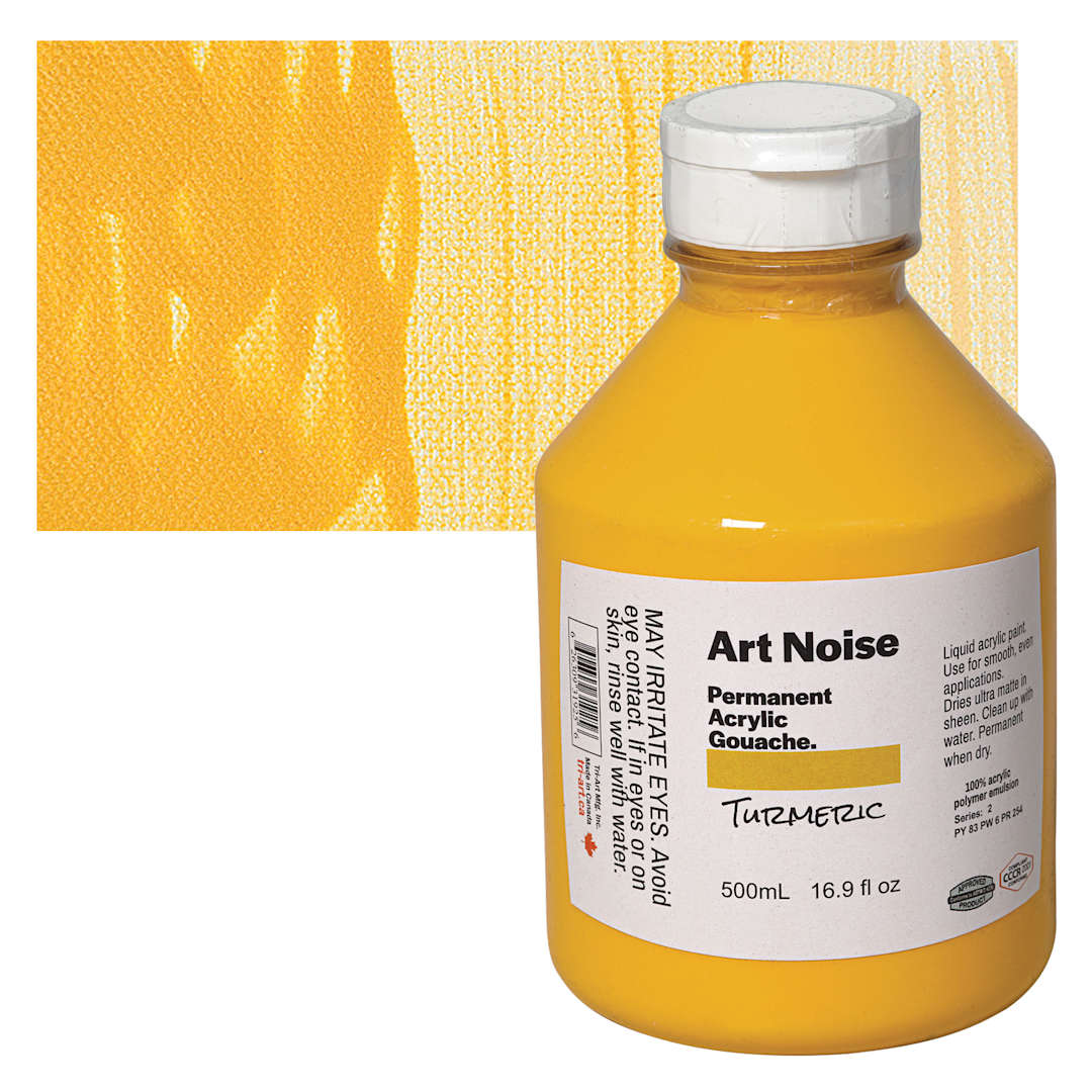 Open in modal - Tri-Art Art Noise Permanent Acrylic Gouache - Turmeric, 500 ml, Bottle and swatch