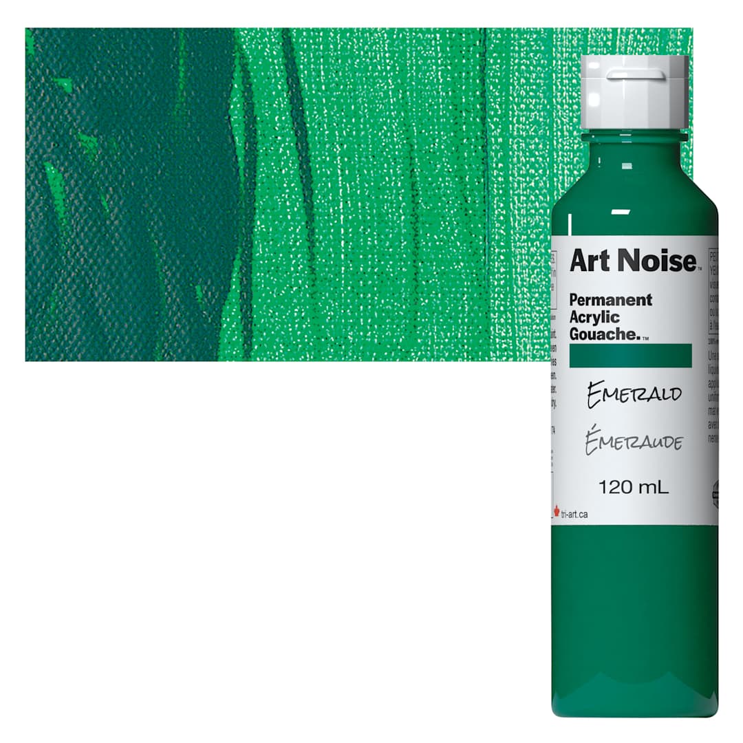Open in modal - Tri-Art Art Noise Permanent Acrylic Gouache - Emerald, 120 ml, Bottle and swatch