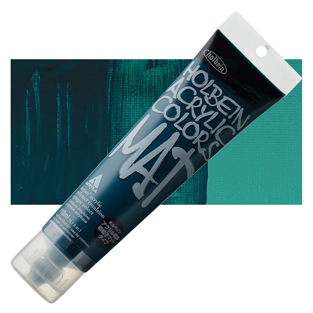 Open in modal - Holbein Mat Acrylic - Viridian Hue, 110 ml tube and swatch