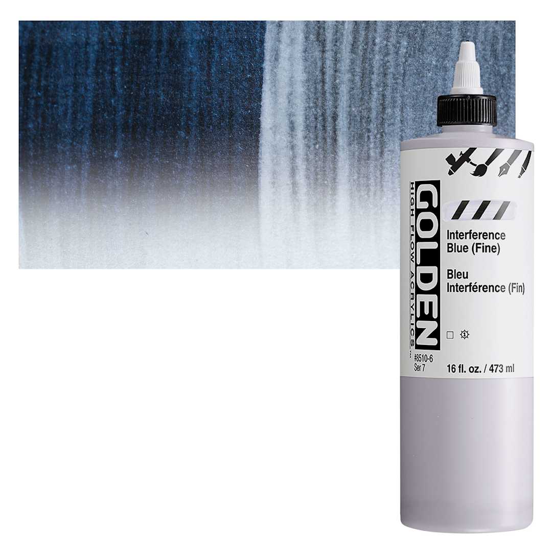 Open in modal - Golden High Flow Acrylic Paint - Interference Blue (Fine), 16 oz bottle and swatch