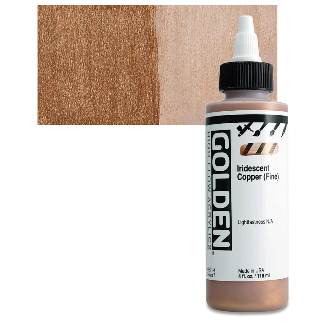 Open in modal - Golden High Flow Acrylic Paint - Iridescent Copper (Fine), 4 oz bottle and swatch