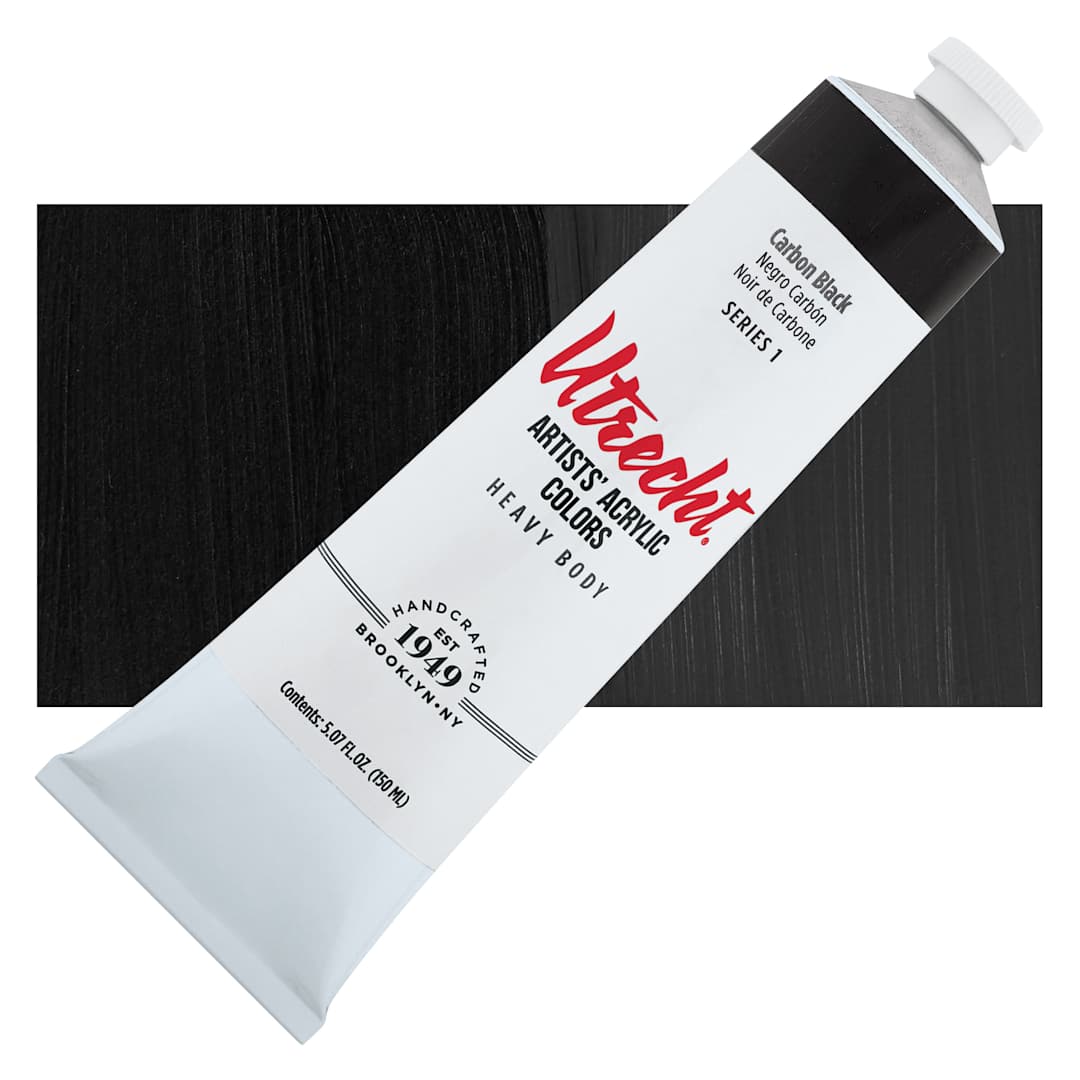 Open in modal - Utrecht Artists' Acrylic Paint - Carbon Black, 5 oz Tube and swatch
