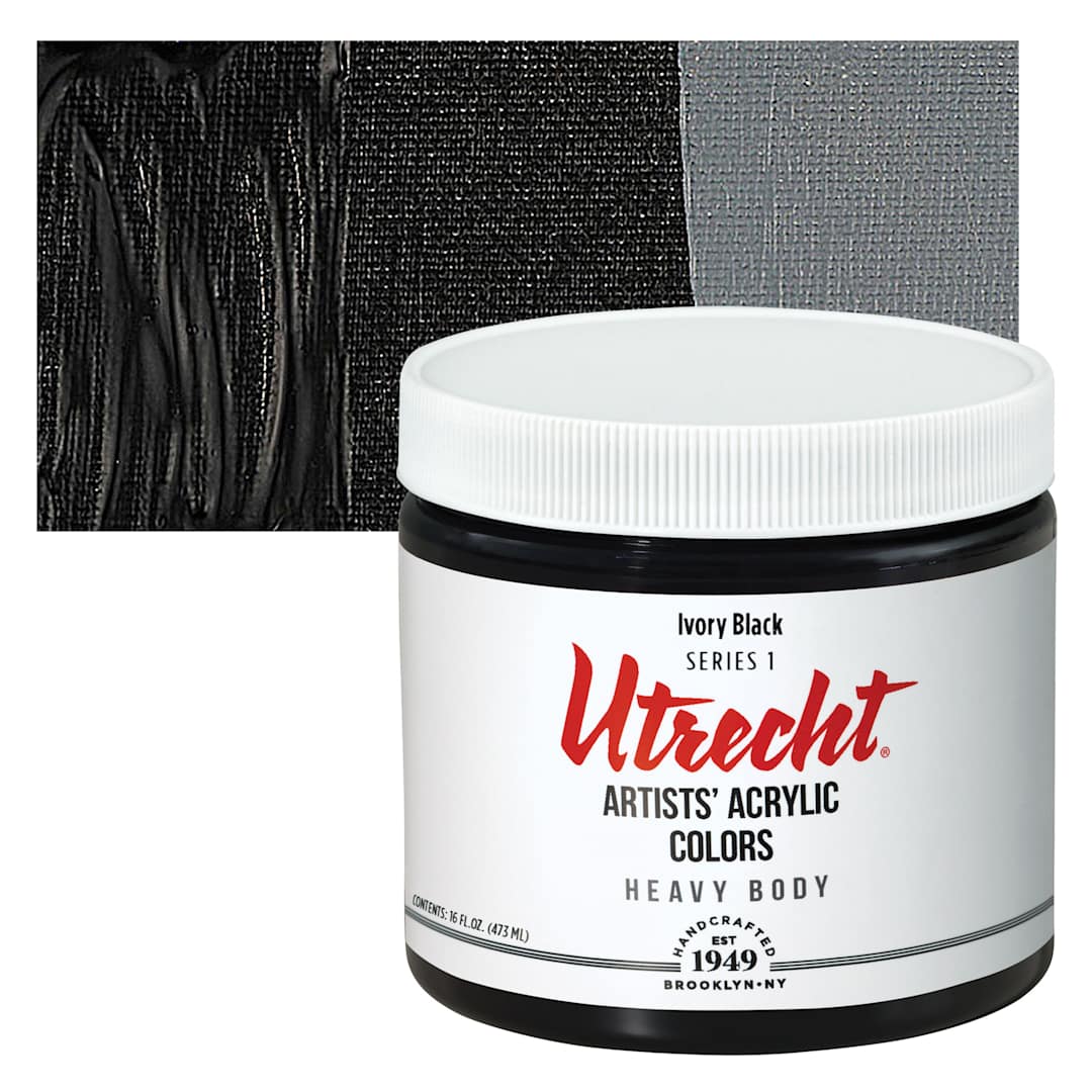 Open in modal - Utrecht Artists' Acrylic Paint - Ivory Black, Pint and swatch