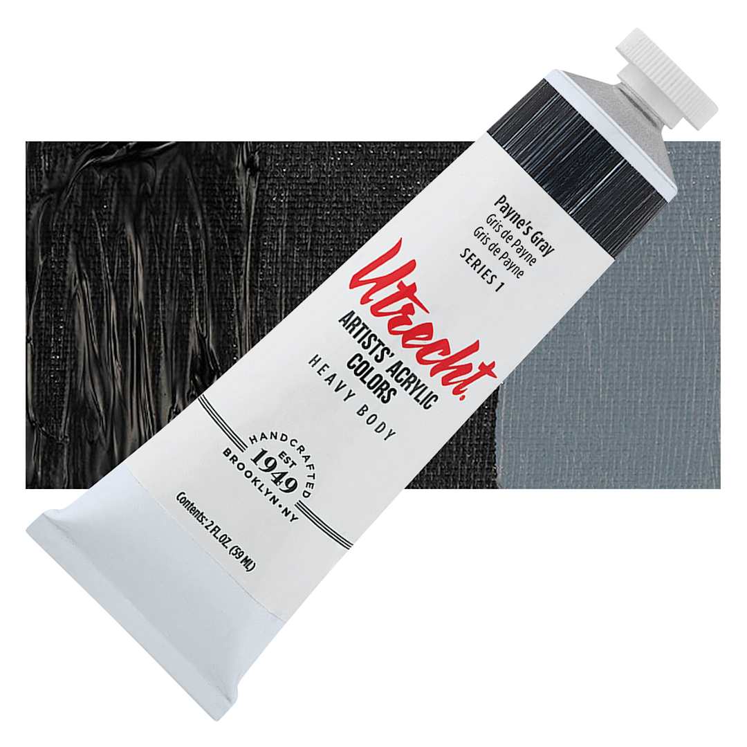 Open in modal - Utrecht Artists' Acrylic Paint - Payne's Gray, 2 oz tube and swatch