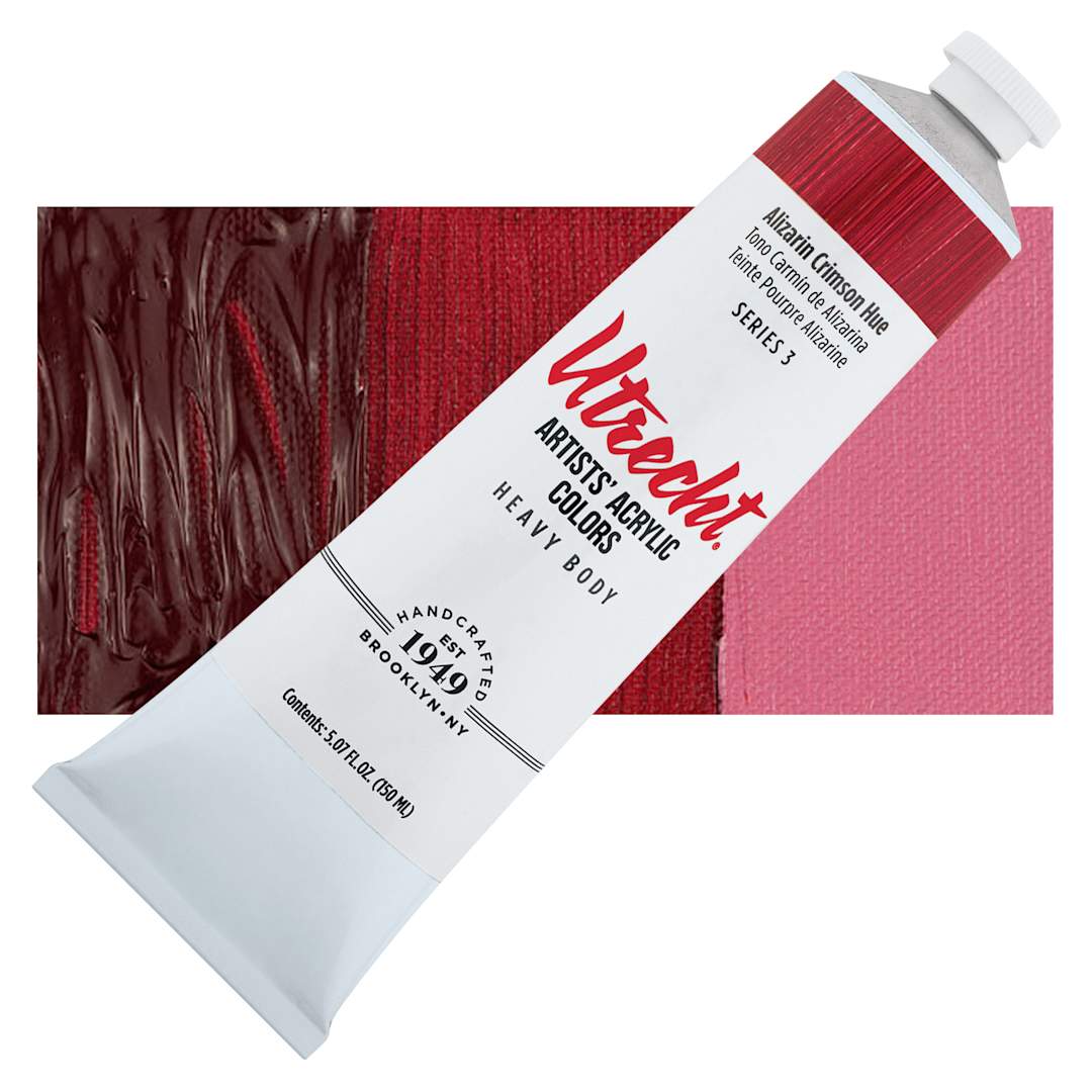 Open in modal - Utrecht Artists' Acrylic Paint - Alizarin Crimson Hue, 5 oz tube and swatch