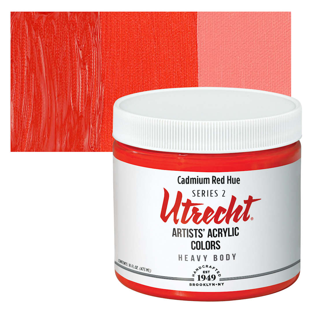 Open in modal - Utrecht Artists' Acrylic Paint - Cadmium Red Hue, Pint and swatch