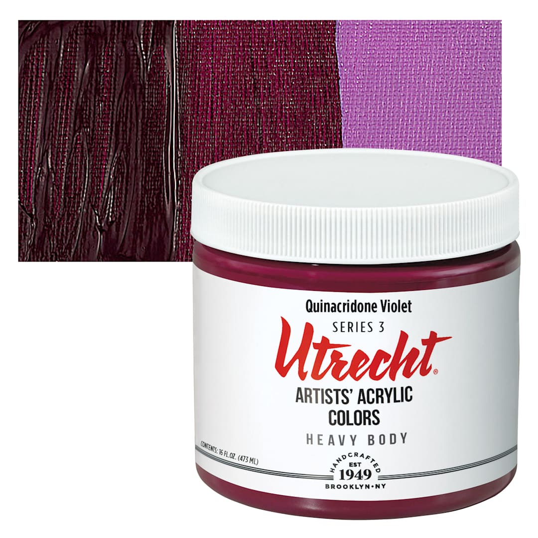 Open in modal - Utrecht Artists' Acrylic Paint - Quinacridone Violet, Pint and swatch