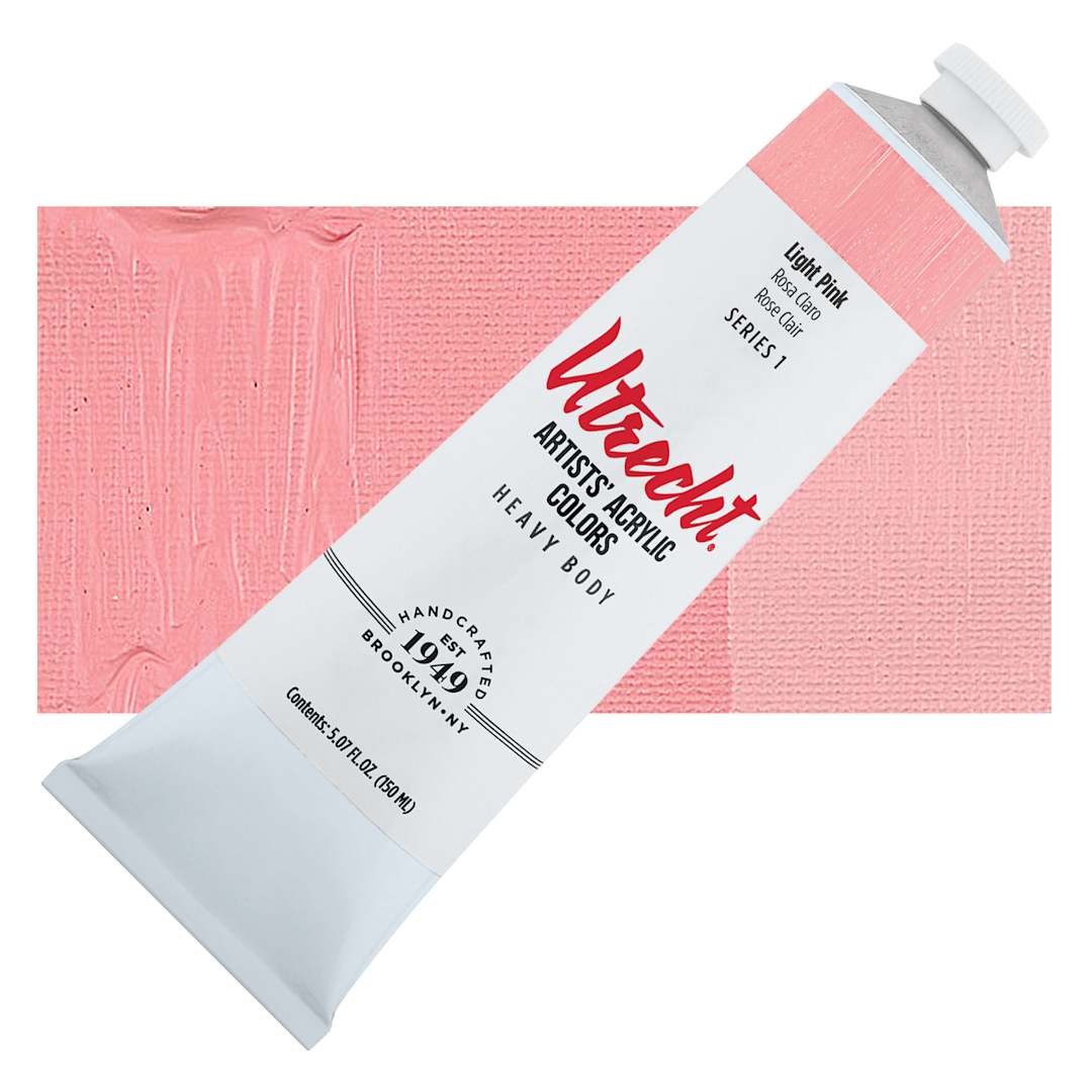 Open in modal - Utrecht Artists' Acrylic Paint - Light Pink, 5 oz tube and swatch