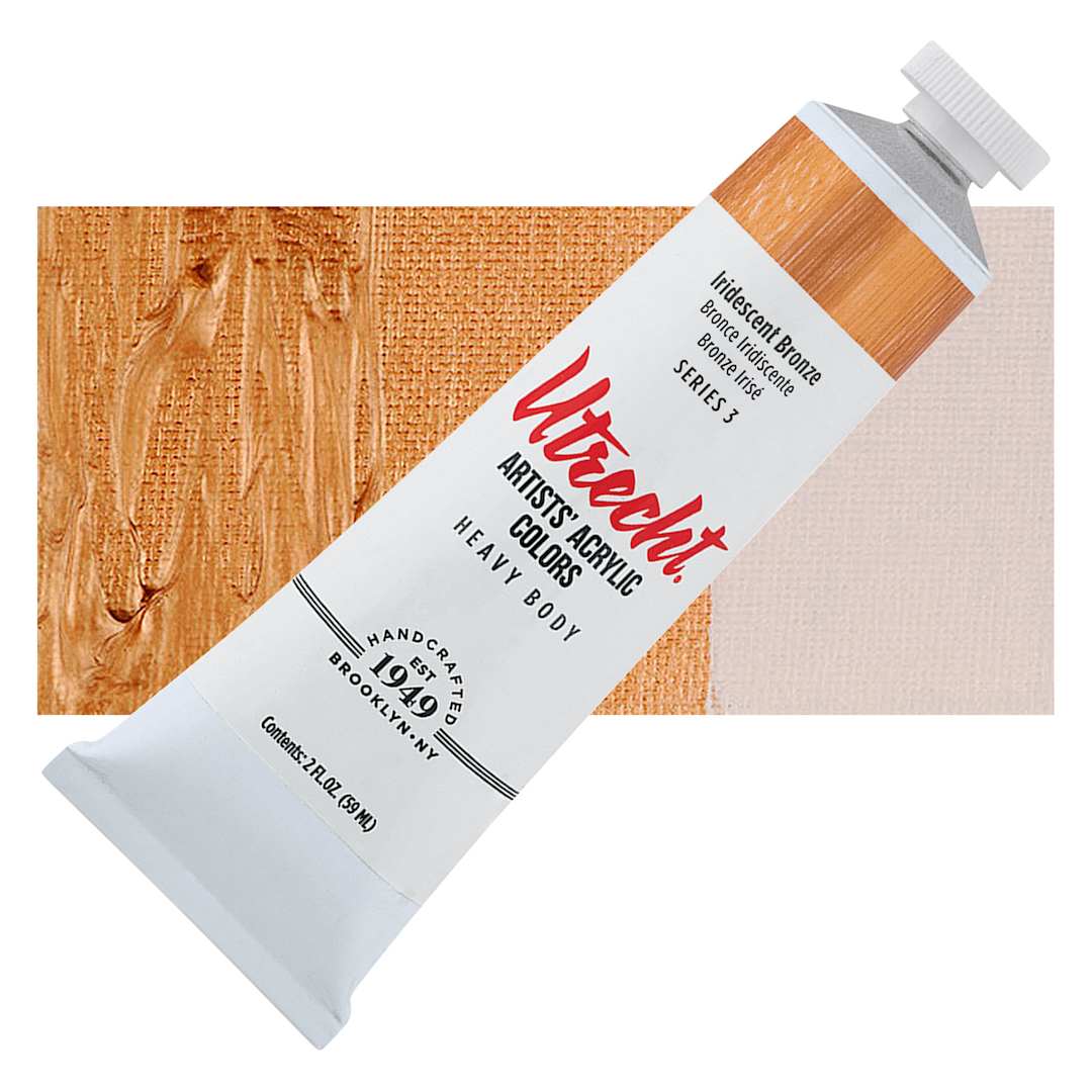 Open in modal - Utrecht Artists' Acrylic Paint - Iridescent Bronze, 2 oz tube and swatch
