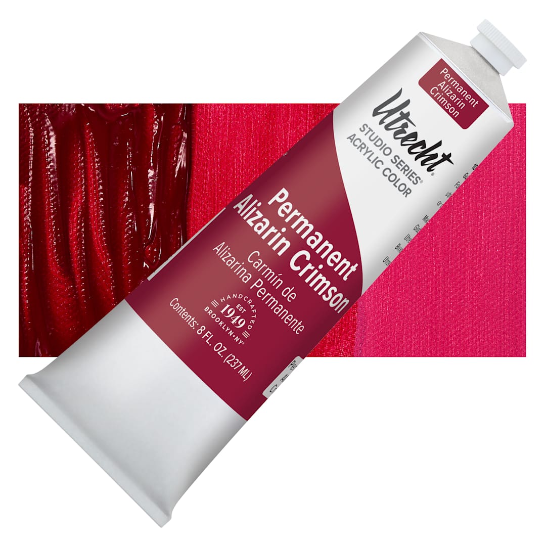 Open in modal - Utrecht Studio Series Acrylic Paint - Permanent Alizarin Crimson, 237 ml Tube and swatch
