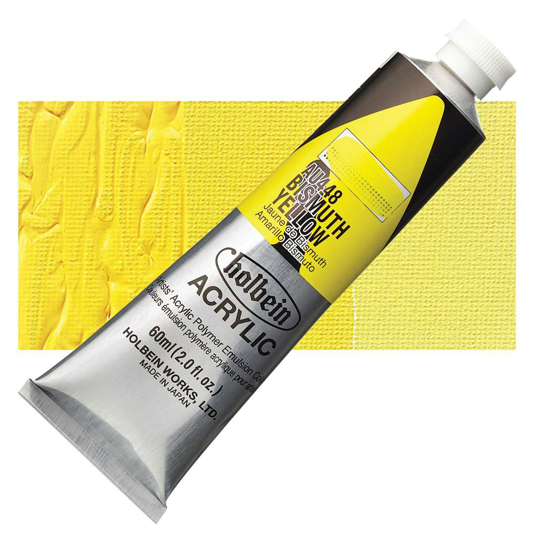 Open in modal - Holbein Heavy Body Artist Acrylic Paint - Bismuth Yellow, 60 ml tube and swatch