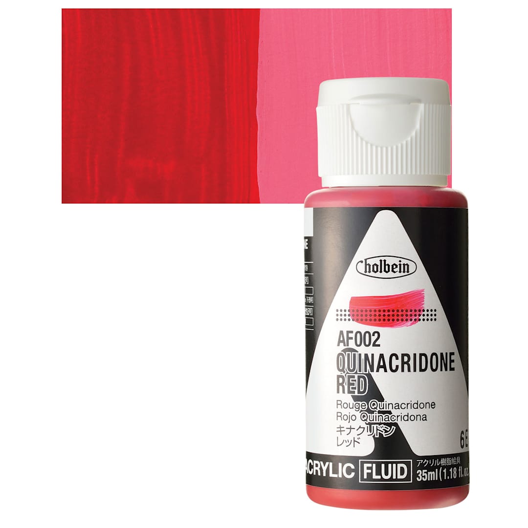 Open in modal - Holbein Fluid Acrylic Paint - Quinacridone Red, 35 ml Bottle and swatch