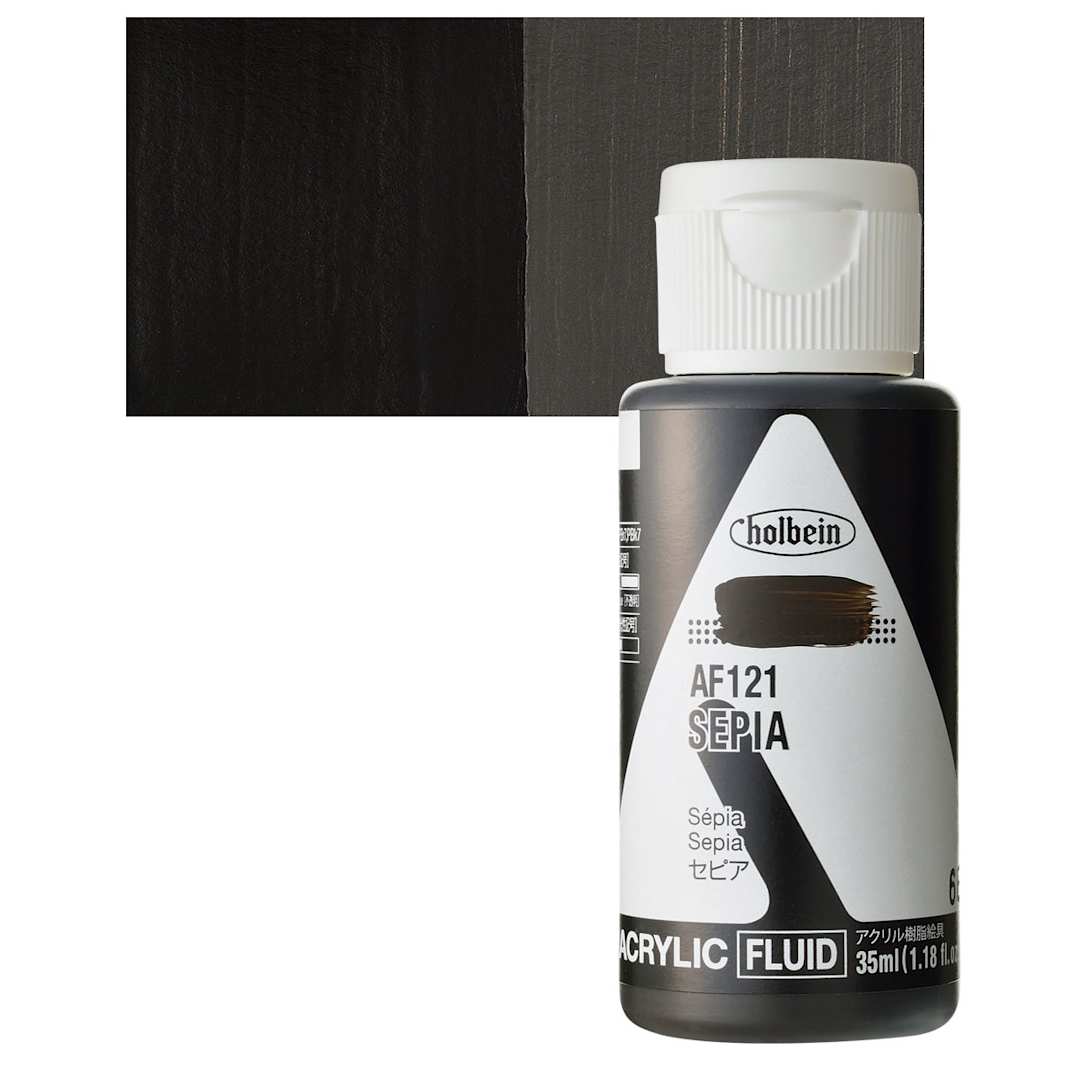 Open in modal - Holbein Fluid Acrylic Paint - Sepia, 35 ml Bottle and swatch