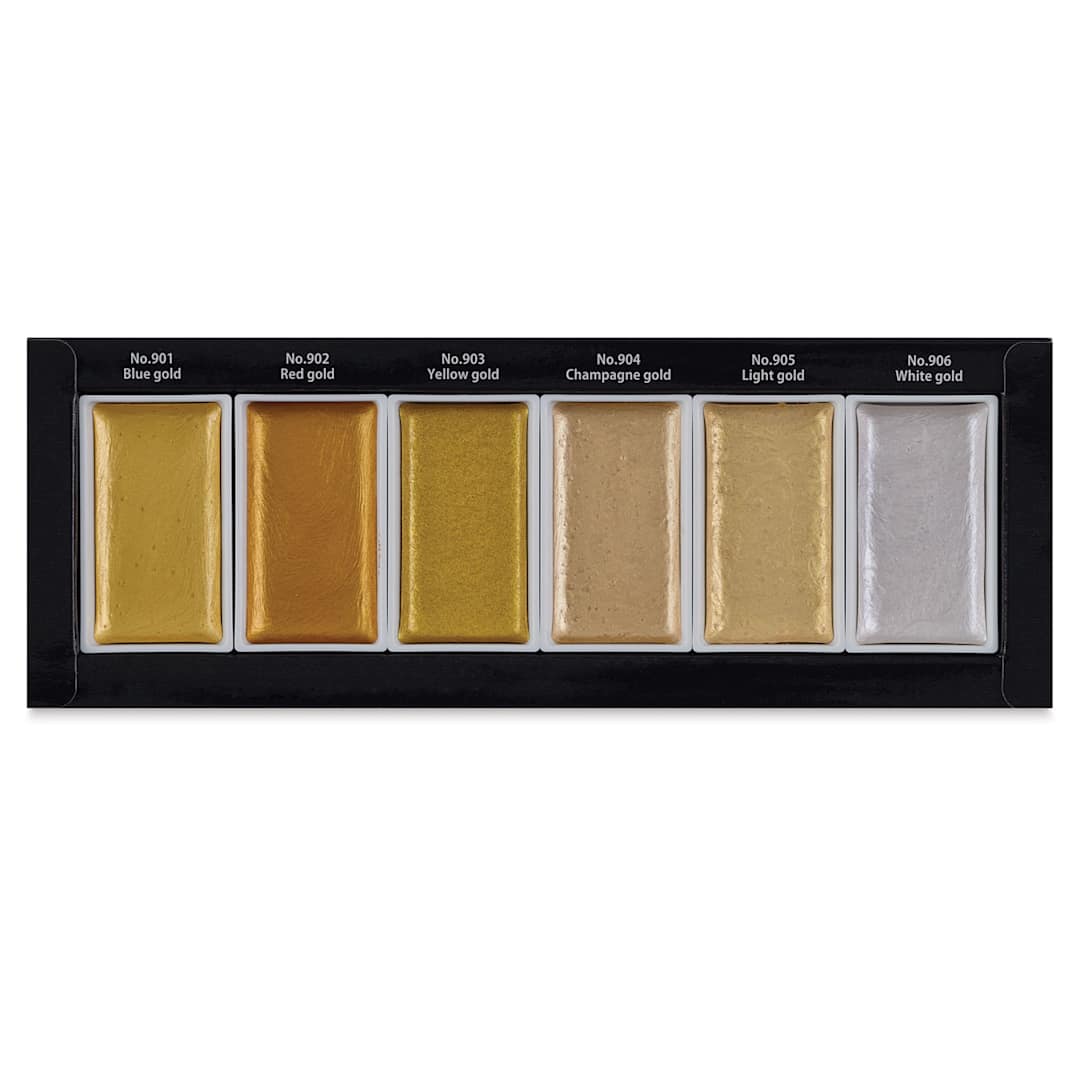 Open in modal - Kuretake Gansai Tambi Watercolor Paint Pan - Set of 6, Starry Colors. In package.
