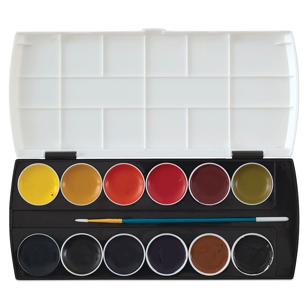 Open in modal -  Richeson Semi-Moist Watercolor Sets - Open package of 12 piece Matte Colors with brush