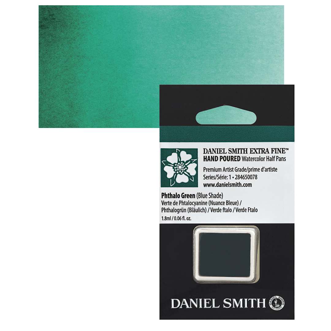 Open in modal - Daniel Smith Extra Fine Watercolor Half Pan - Phthalo Green Blue Shade  and swatch