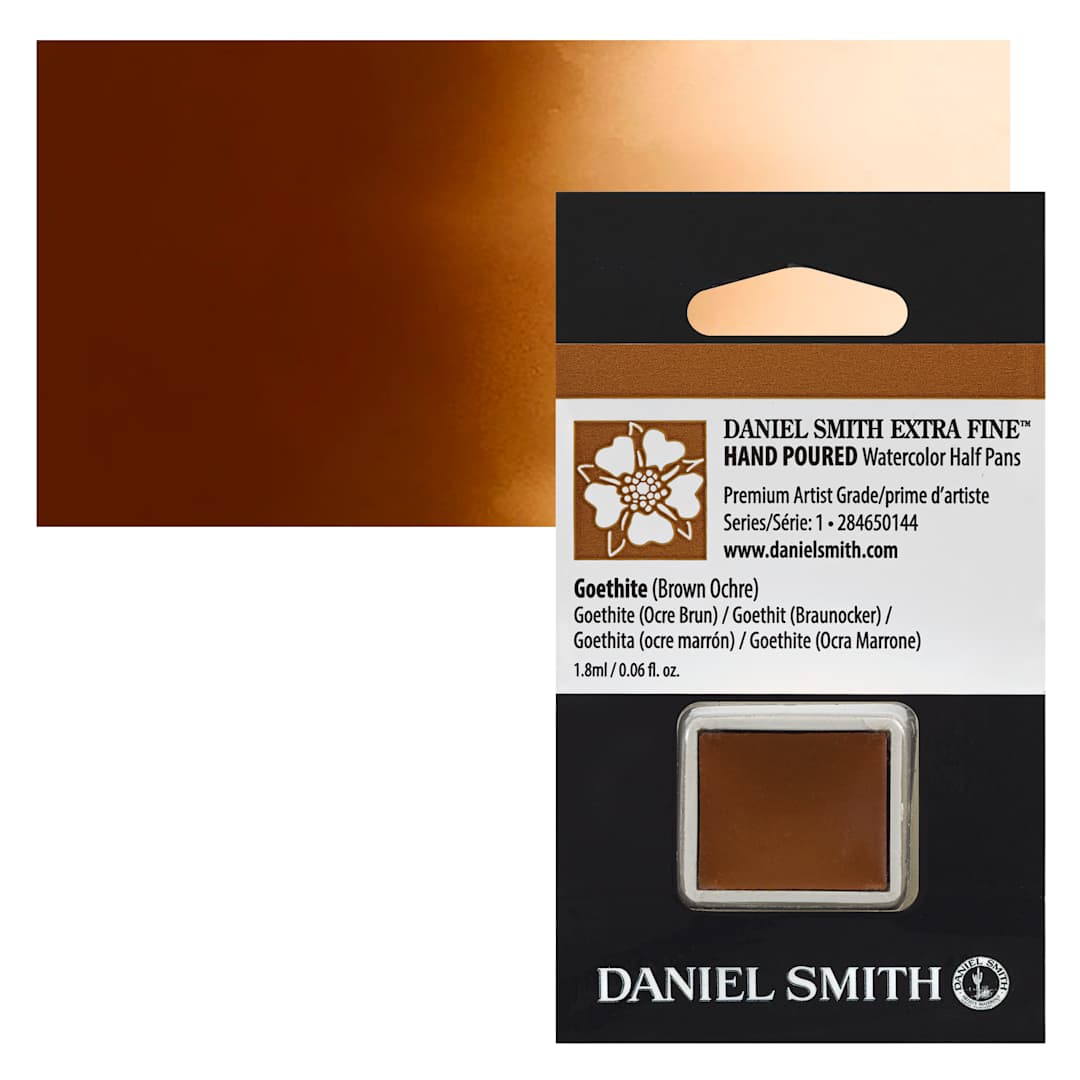 Open in modal - Daniel Smith Extra Fine Watercolor Half Pan - Goethite Brown Ochre and swatch