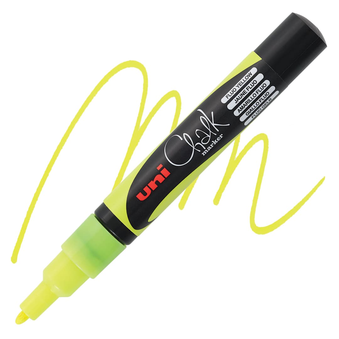 Open in modal - Uni Chalk Marker - Fluorescent Yellow, 1.3 mm marker and swatch