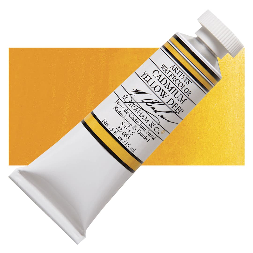 Open in modal - M. Graham Artists' Watercolor - Cadmium Yellow Deep, 15 ml Tube and swatch