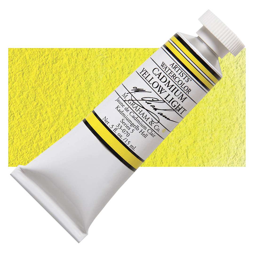 Open in modal - M. Graham Artists' Watercolor - Cadmium Yellow Light, 15 ml Tube and swatch