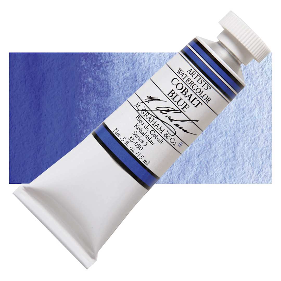 Open in modal - M. Graham Artists' Watercolor - Cobalt Blue, 15 ml Tube and swatch