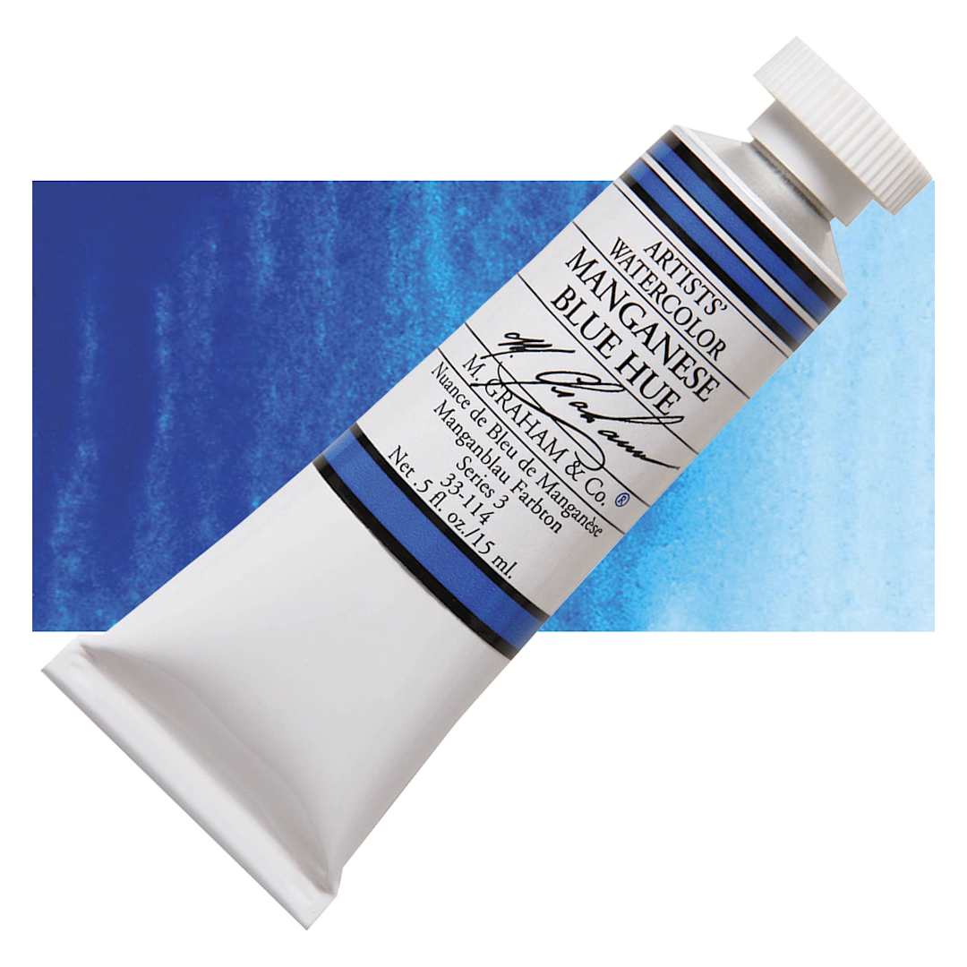 Open in modal - M. Graham Artists' Watercolor - Manganese Blue Hue, 15 ml Tube and swatch