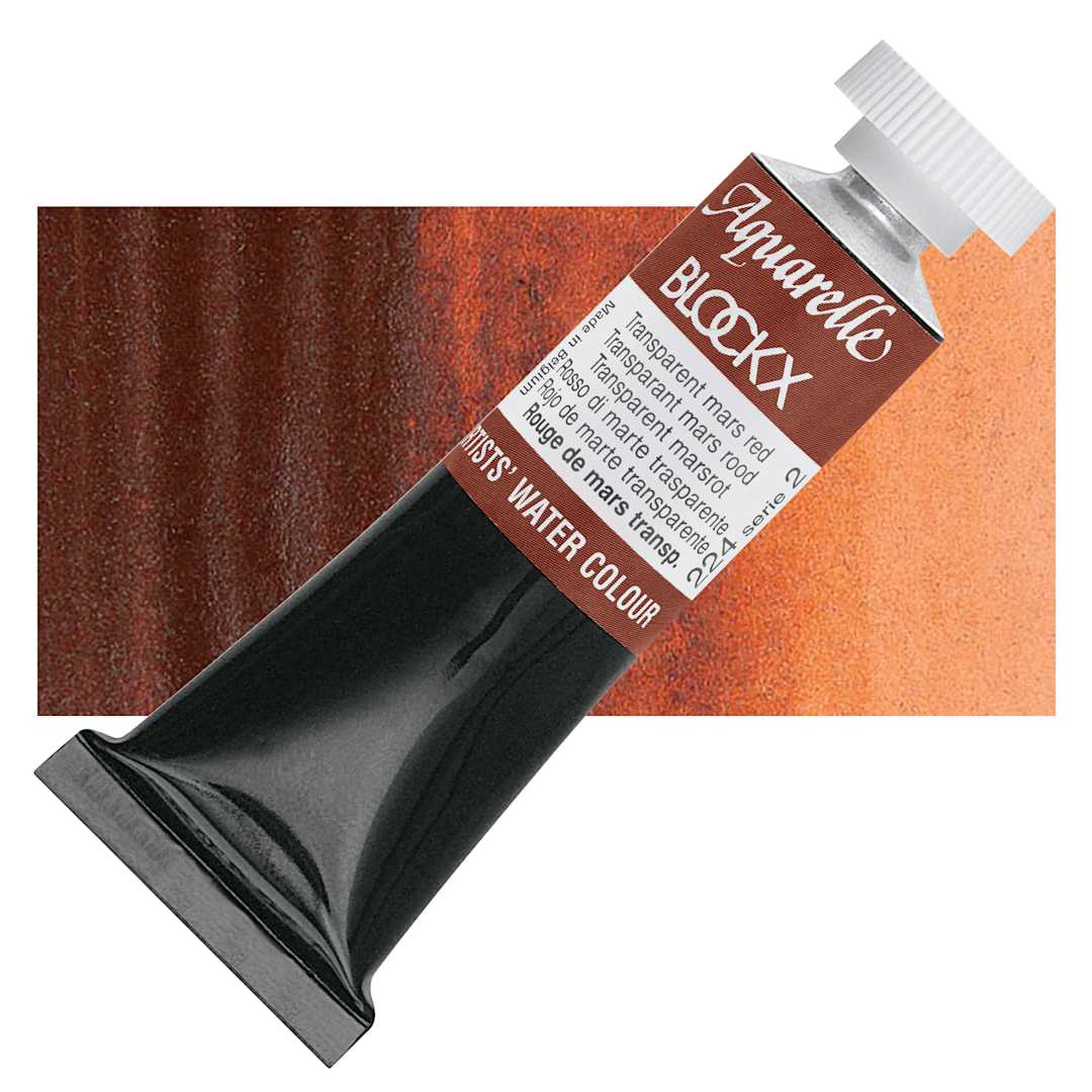 Open in modal - Blockx Artists' Watercolor - Transparent Mars Red, 15 ml Tube and swatch