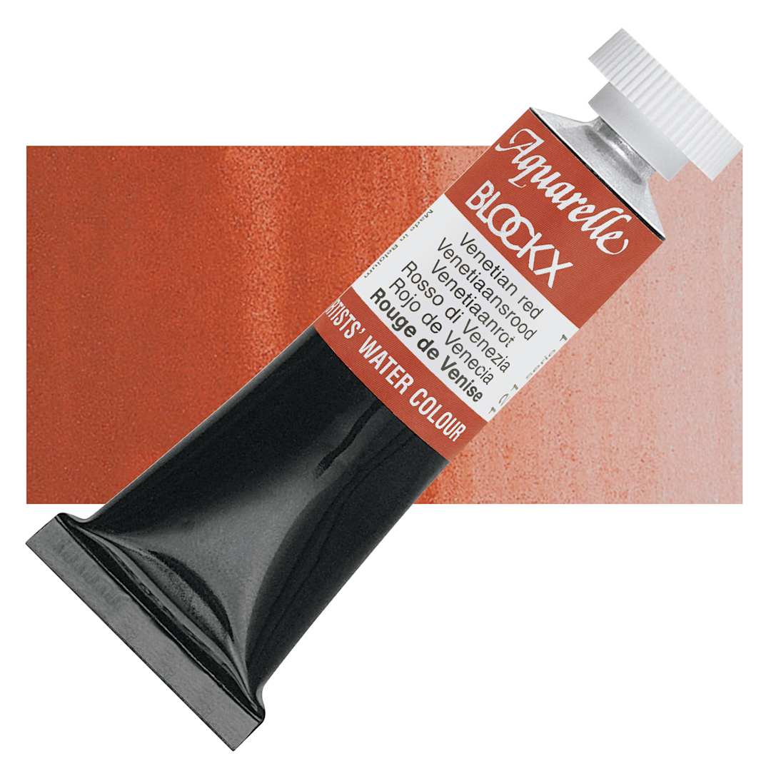 Open in modal - Blockx Artists' Watercolor - Venetian Red, 15 ml tube and swatch